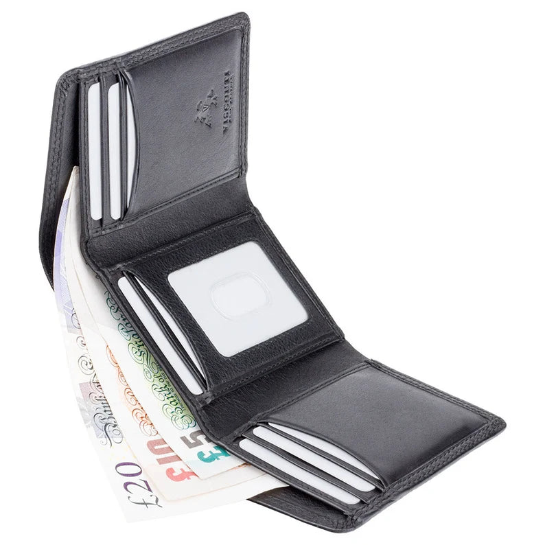 The "Compton" Slim Tri-Fold Wallet – Onyx Black Leather with RFID Protection