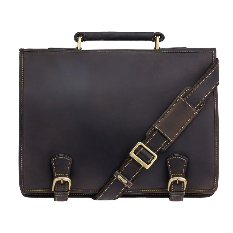 The "Commander" Multi-Compartment Briefcase – Distressed Oiled Brown