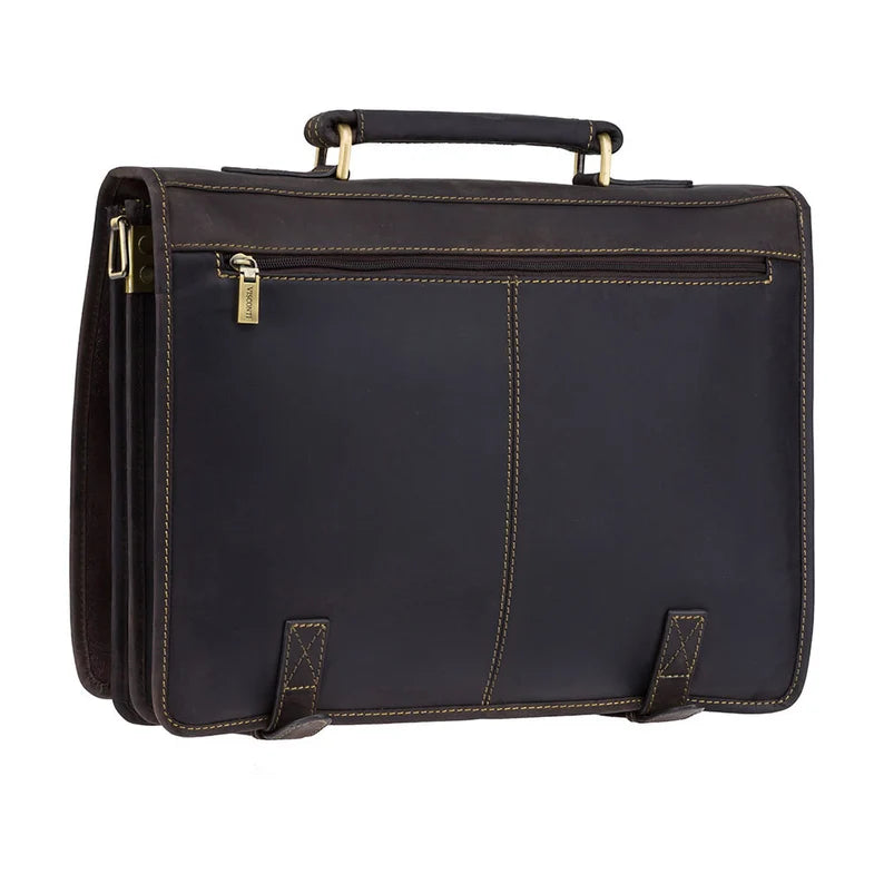 The "Commander" Multi-Compartment Briefcase – Distressed Oiled Brown