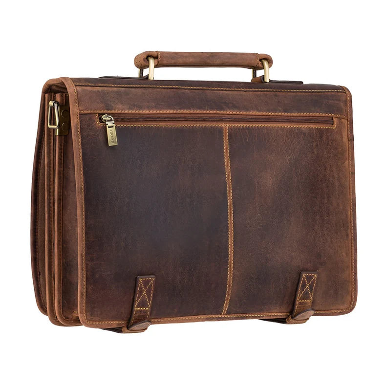 The "Commander" Multi-Compartment Briefcase – Oiled Tan Heritage