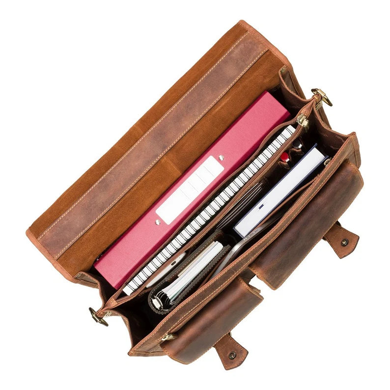 The "Commander" Multi-Compartment Briefcase – Oiled Tan Heritage