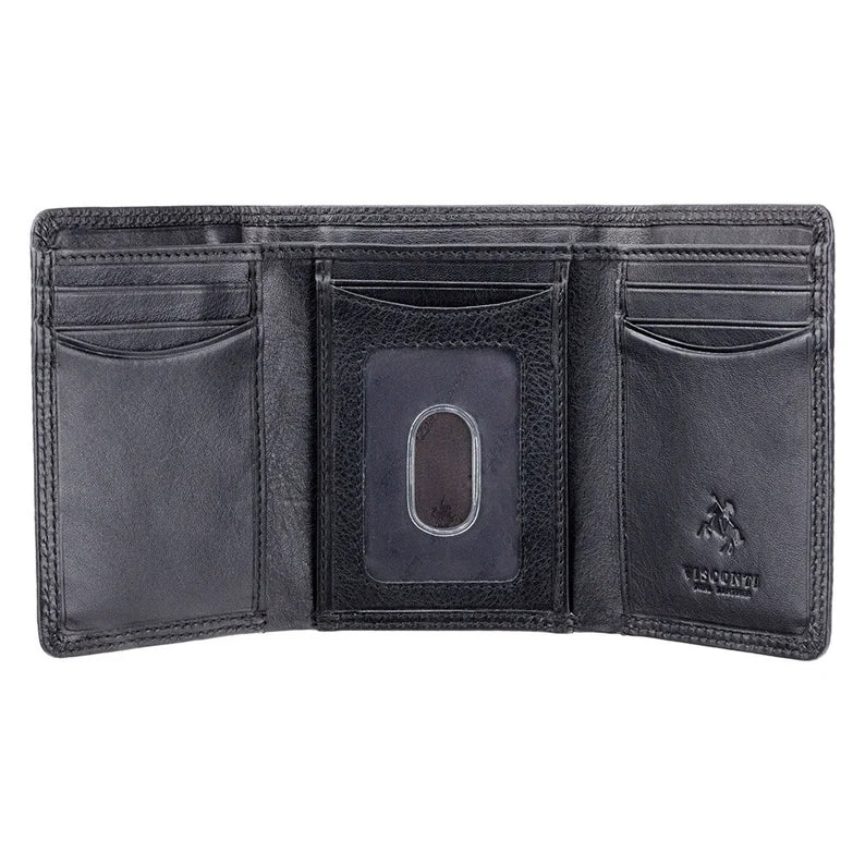 The "Compton" Slim Tri-Fold Wallet – Onyx Black Leather with RFID Protection