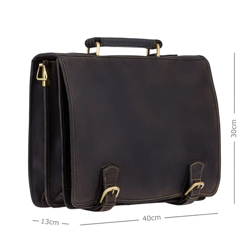 The "Commander" Multi-Compartment Briefcase – Distressed Oiled Brown