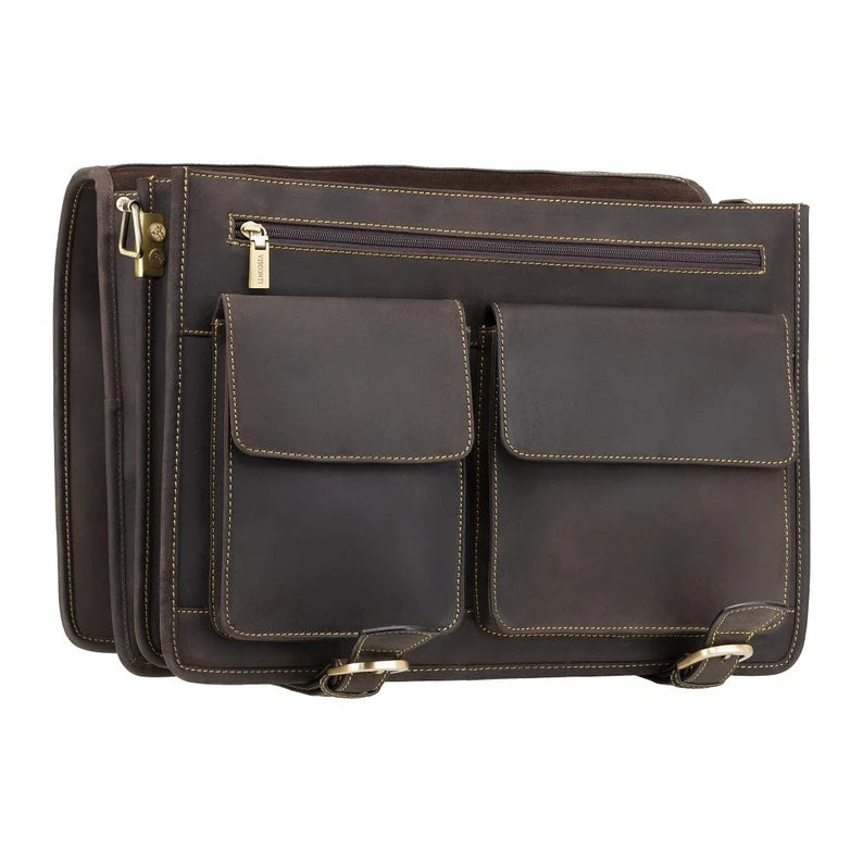The "Commander" Multi-Compartment Briefcase – Distressed Oiled Brown