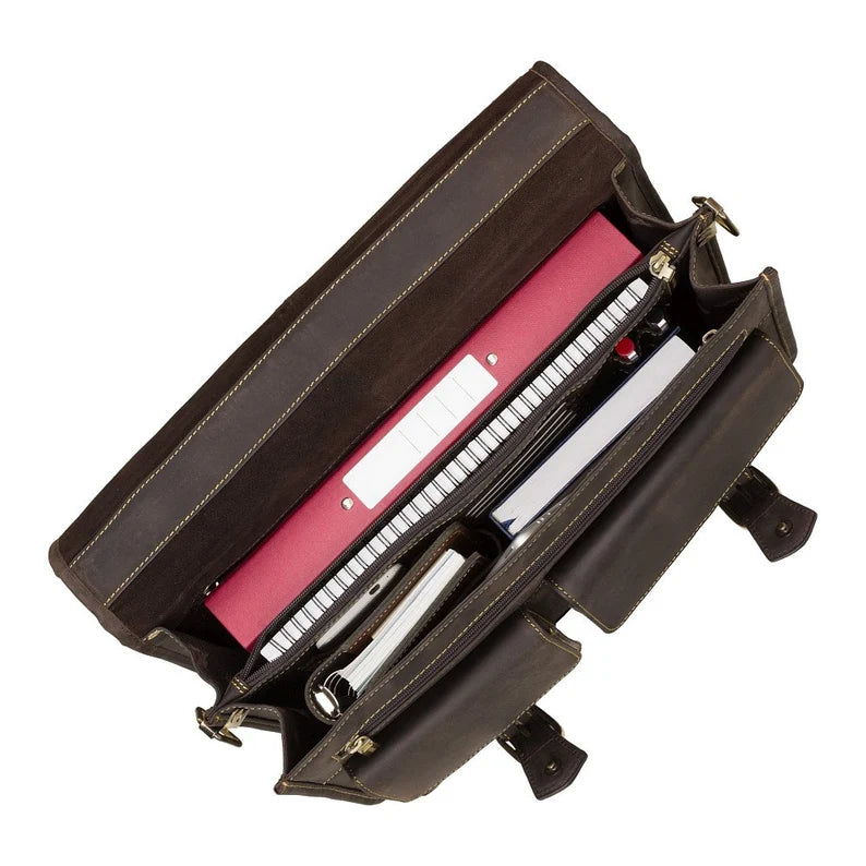 The "Commander" Multi-Compartment Briefcase – Distressed Oiled Brown