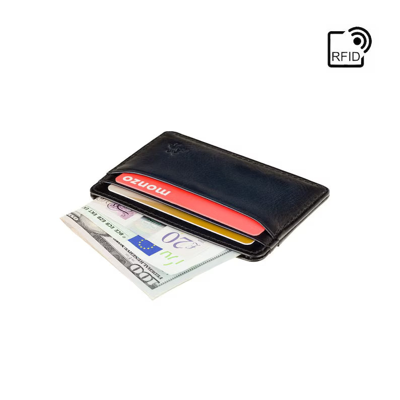 The "Atelier Evan" Card Holder – Midnight Blue Burnished Leather