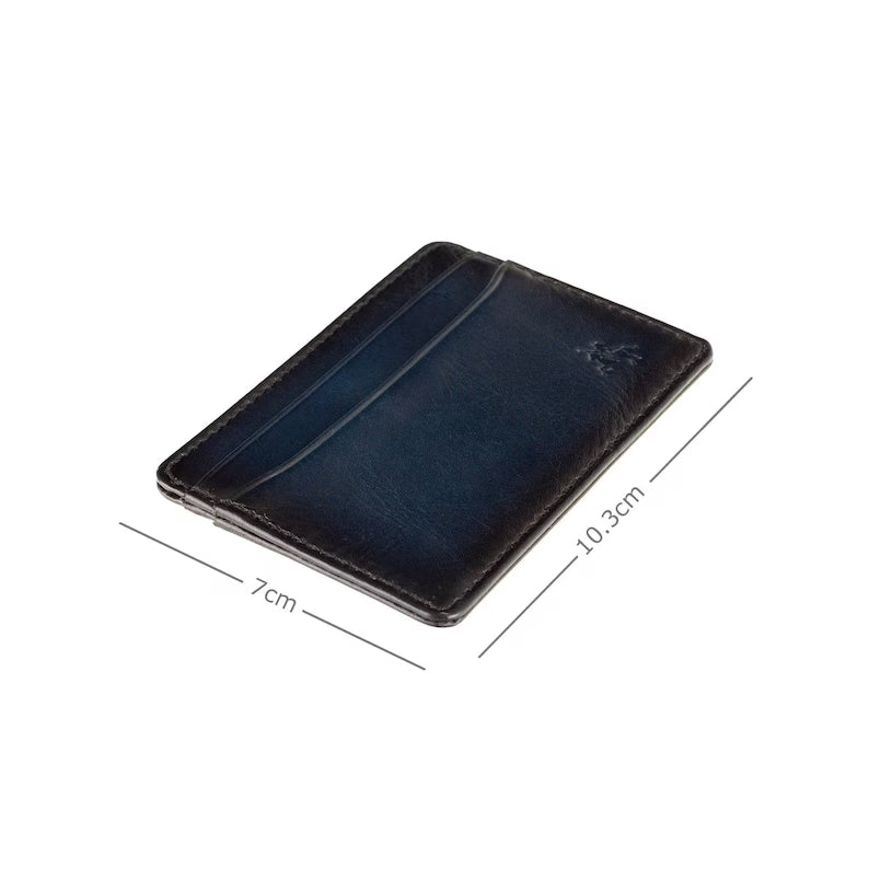 The "Atelier Evan" Card Holder – Midnight Blue Burnished Leather