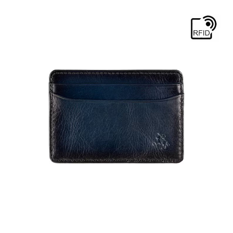 The "Atelier Evan" Card Holder – Midnight Blue Burnished Leather